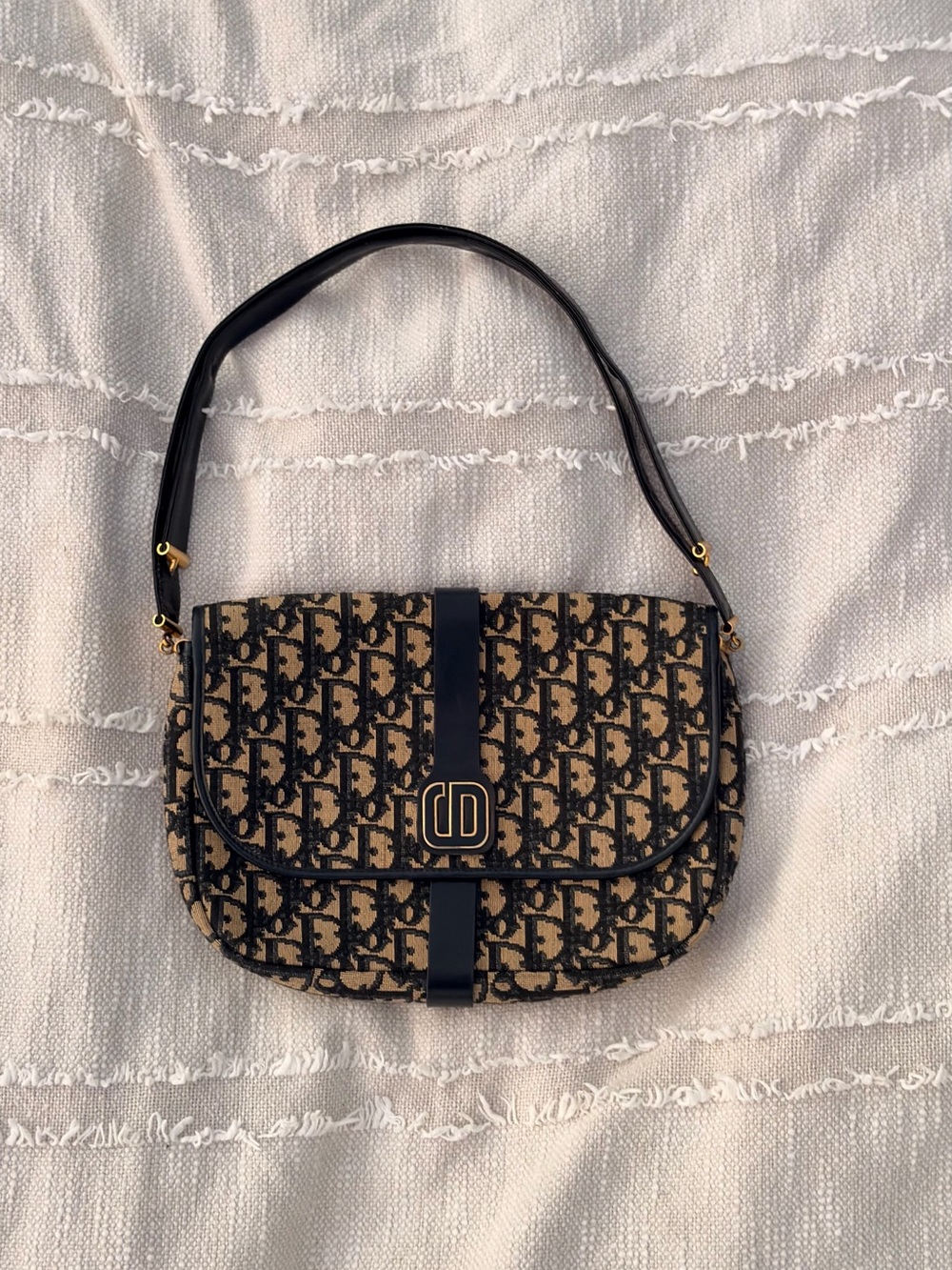Vintage Christian Dior Oblique Trotter CD Clasp Shoulder Bag